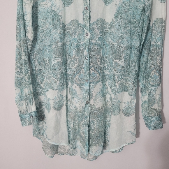 Calypso St. Barth Teal Paisley Print Button Down Collared Shirt - Picture 3 of 12